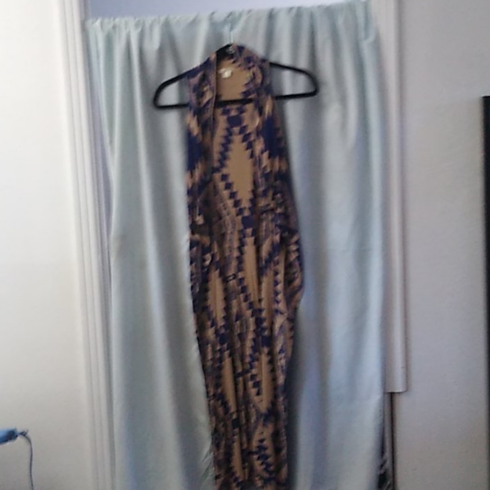 Timing knit ankle length cover up - beige/blue